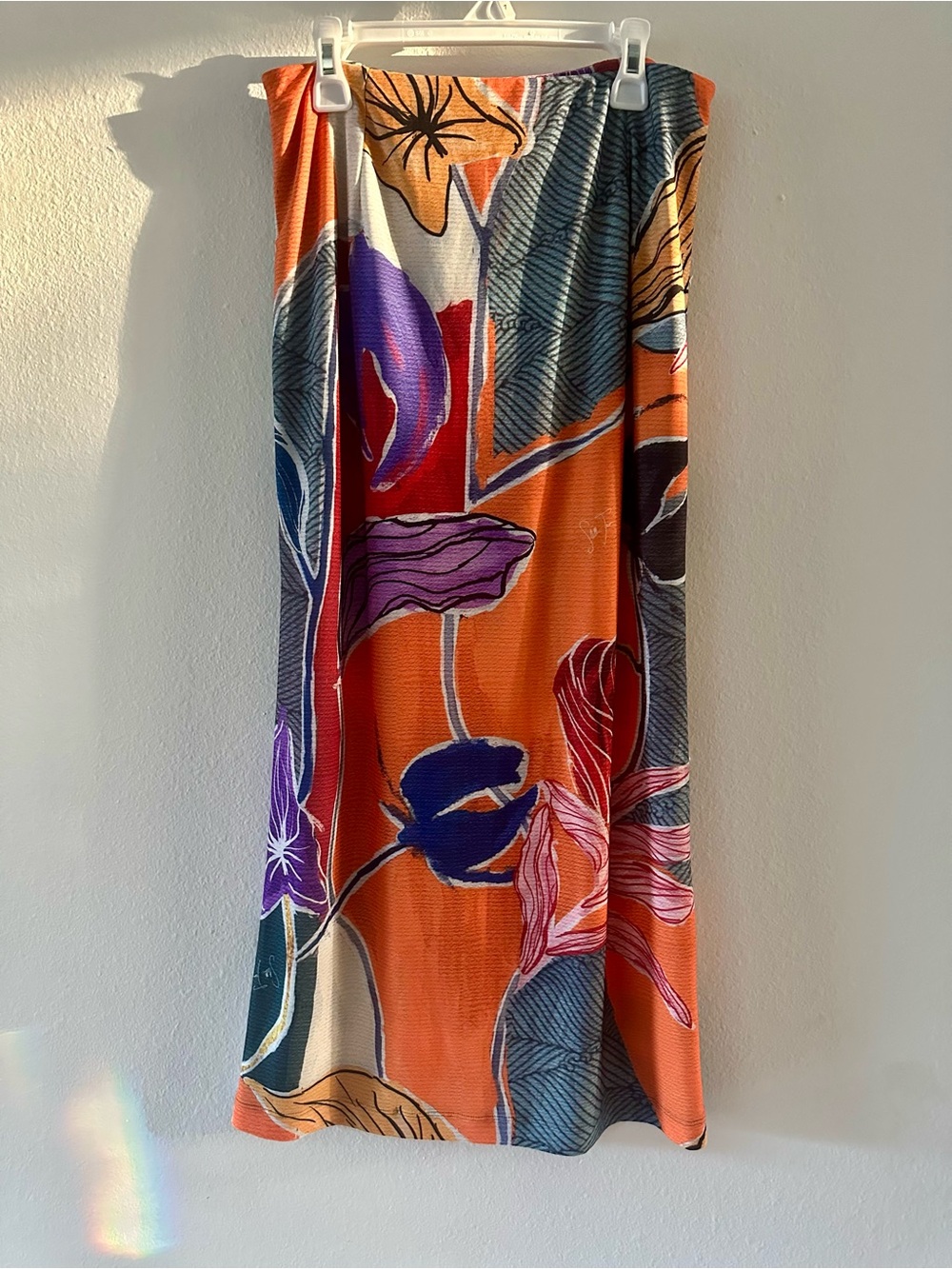 Stella Jean Orange Floral Pencil Skirt with Blue and Pink Accents